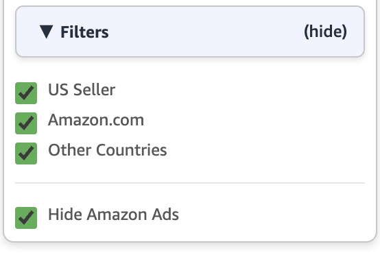 ShopVerix filtering interface with country and brand options
