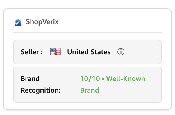 ShopVerix AI brand recognition score showing 10/10 well-known brand rating